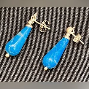 Sterling Silver Sky Turquoise Lapis Lazuli Native American Teardrops Earrings